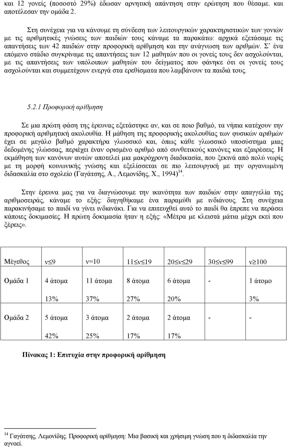 προφορική αρίθμηση και την ανάγνωση των αριθμών.