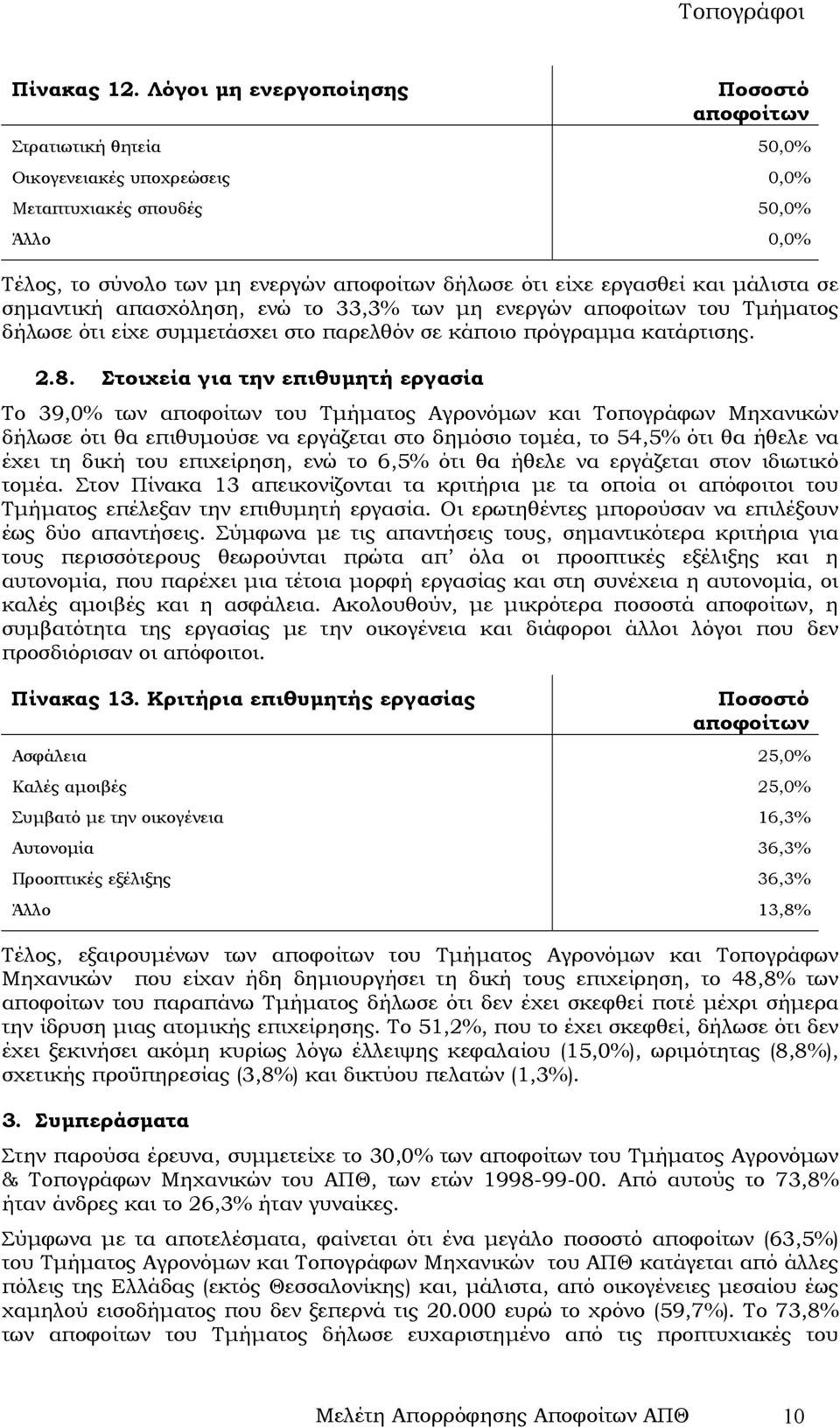 απασχόληση, ενώ το 33,3% των µη ενεργών του Τµήµατος δήλωσε ότι είχε συµµετάσχει στο παρελθόν σε κάποιο πρόγραµµα κατάρτισης. 2.8.