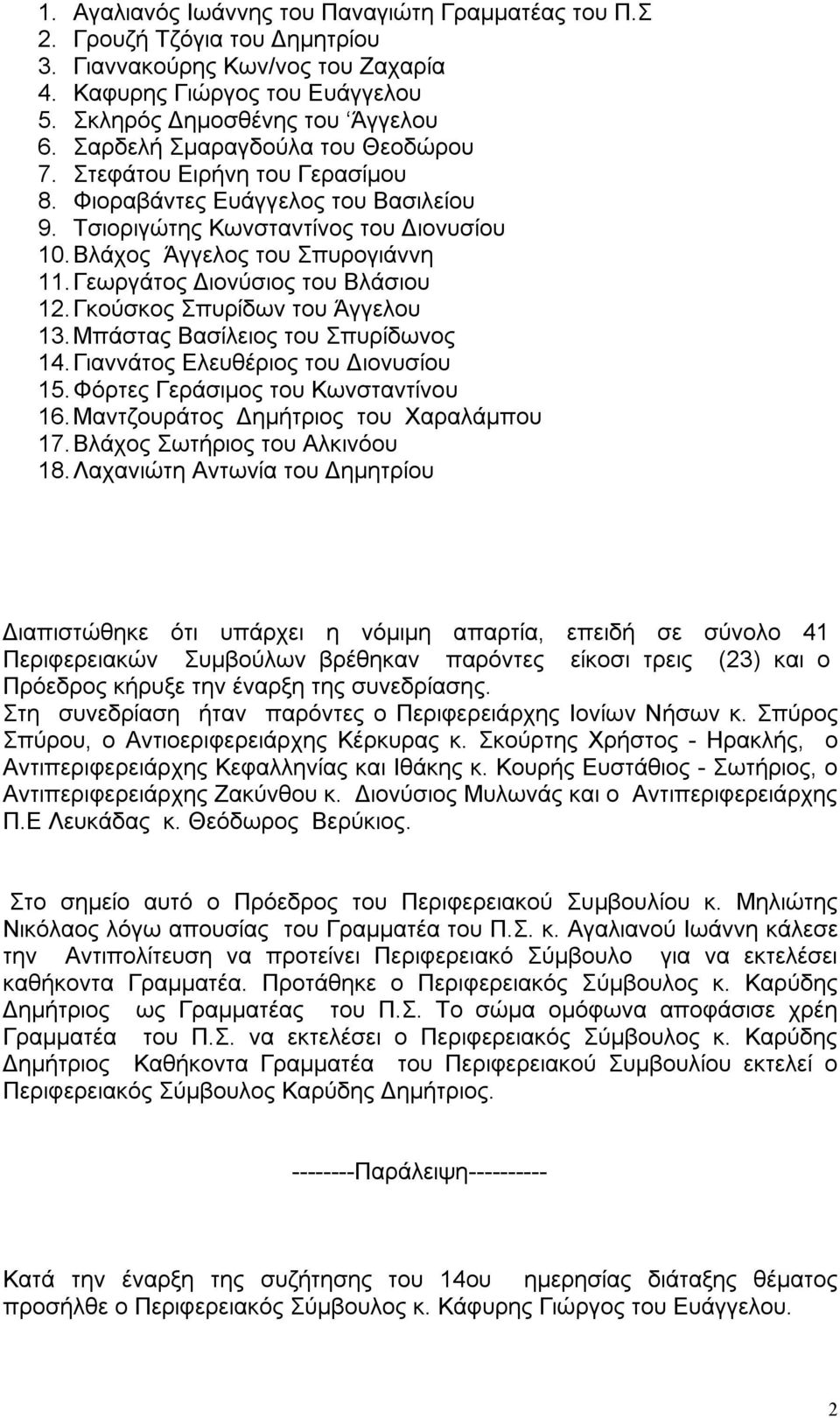 Γεωργάτος Διονύσιος του Βλάσιου 12. Γκούσκος Σπυρίδων του Άγγελου 13. Μπάστας Βασίλειος του Σπυρίδωνος 14. Γιαννάτος Ελευθέριος του Διονυσίου 15. Φόρτες Γεράσιμος του Κωνσταντίνου 16.