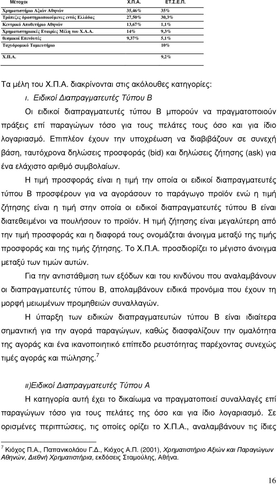 Ειδικοί ιαπραγµατευτές Τύπου Β Οι ειδικοί διαπραγµατευτές τύπου Β µπορούν να πραγµατοποιούν πράξεις επί παραγώγων τόσο για τους πελάτες τους όσο και για ίδιο λογαριασµό.