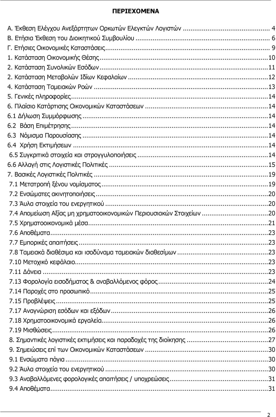 .. 14 6.2 Βάση Επιμέτρησης... 14 6.3 Νόμισμα Παρουσίασης... 14 6.4 Χρήση Εκτιμήσεων... 14 6.5 Συγκριτικά στοιχεία και στρογγυλοποιήσεις... 14 6.6 Αλλαγή στις Λογιστικές Πολιτικές... 15 7.