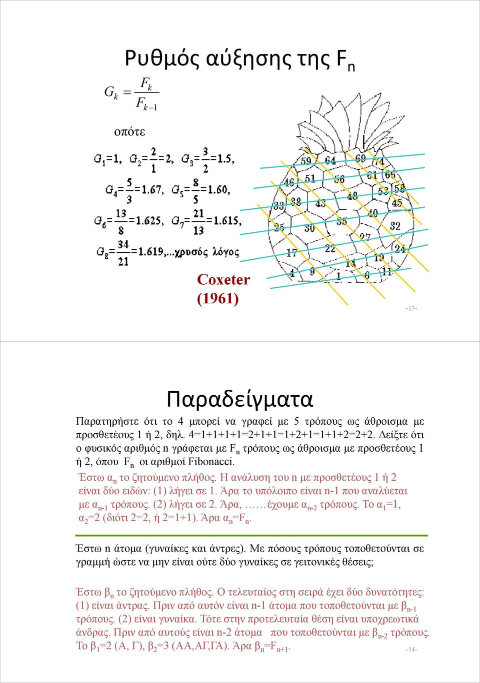 Άρα το υπόλοιπο είναι - που αναλύεται με α - τρόπους. () λήγει σε. Άρα, έχουμε α - τρόπους. Το α =, α = (διότι =, ή =+). Άρα α =F. Έστω άτομα (γυναίκες και άντρες).