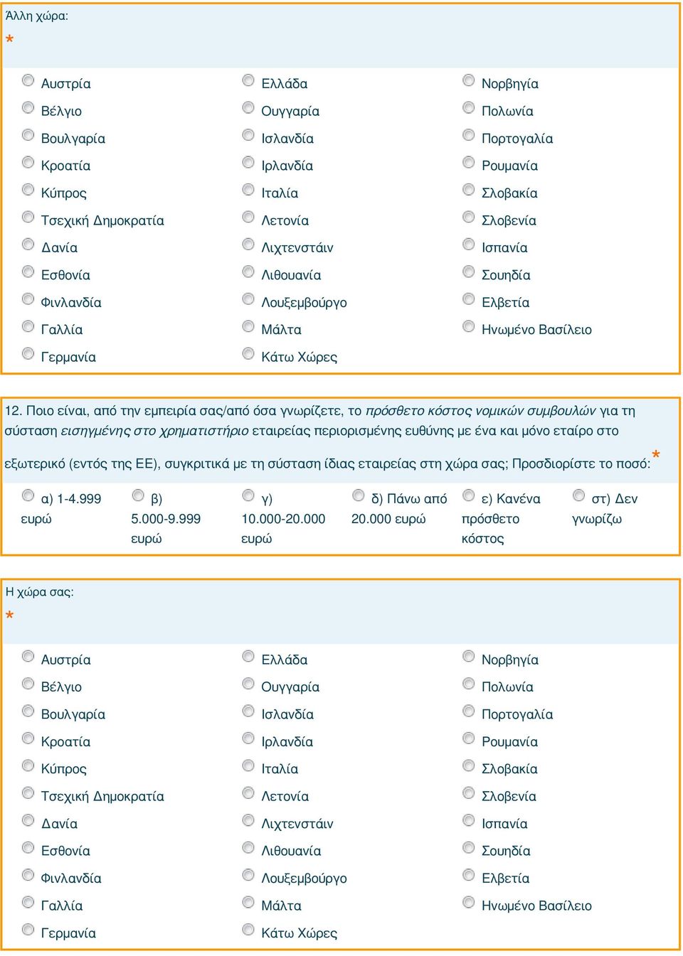 Ποιο είναι, από την εμπειρία σας/από όσα γνωρίζετε, το πρόσθετο κόστος νομικών συμβουλών για τη σύσταση εισηγμένης στο χρηματιστήριο εταιρείας περιορισμένης ευθύνης με ένα και μόνο εταίρο στο