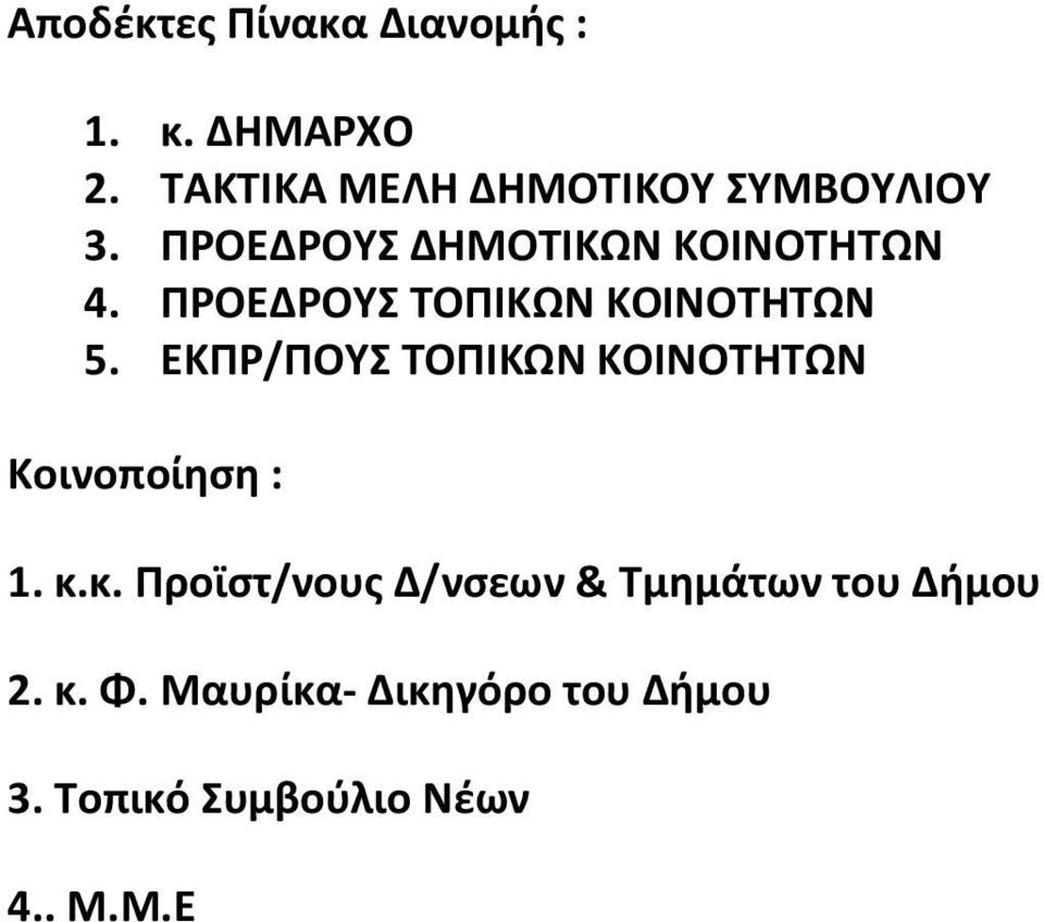 ΠΡΟΕΔΡΟΥΣ ΤΟΠΙΚΩΝ ΚΟΙΝΟΤΗΤΩΝ 5. ΕΚΠΡ/ΠΟΥΣ ΤΟΠΙΚΩΝ ΚΟΙΝΟΤΗΤΩΝ Κοινοποίηση : 1.