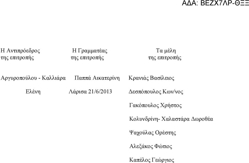 Βασίλειος Ελένη Λάρισα 21/6/ εσπόπουλος Κων/νος Γακόπουλος Χρήστος