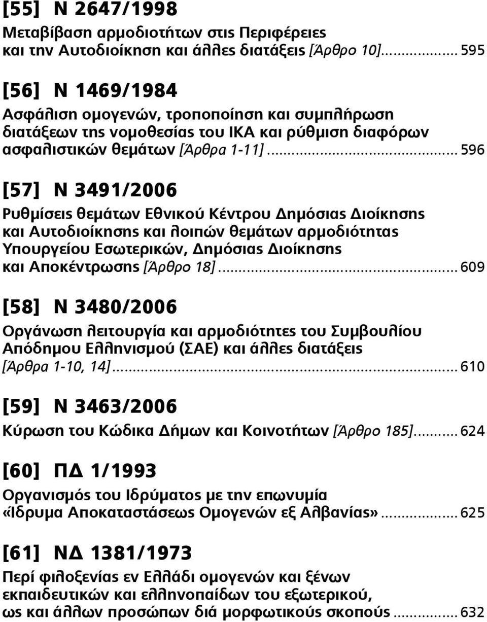 .. 596 [57] Ν 3491/2006 Ρυθμίσεις θεμάτων Εθνικού Κέντρου Δημόσιας Διοίκησης και Αυτοδιοίκησης και λοιπών θεμάτων αρμοδιότητας Υπουργείου Εσωτερικών, Δημόσιας Διοίκησης και Αποκέντρωσης [Άρθρο 18].