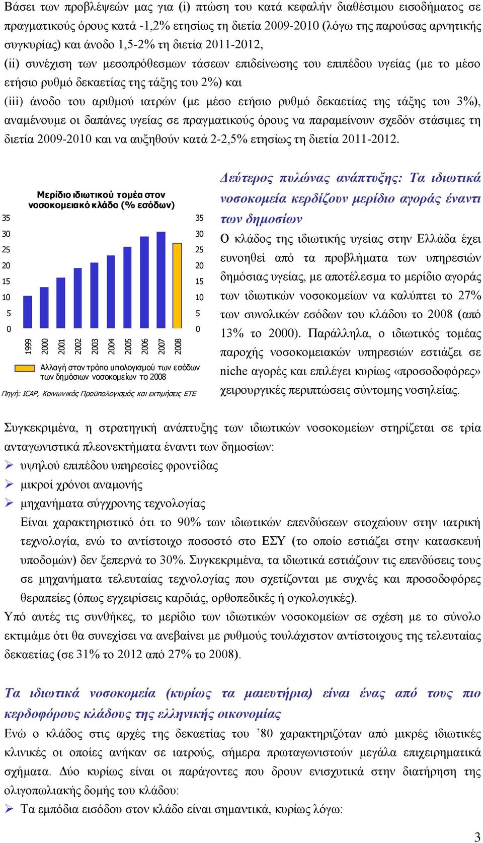 ηαηξώλ (κε κέζν εηήζην ξπζκό δεθαεηίαο ηεο ηάμεο ηνπ 3%), αλακέλνπκε νη δαπάλεο πγείαο ζε πξαγκαηηθνύο όξνπο λα παξακείλνπλ ζρεδόλ ζηάζηκεο ηε δηεηία 29-21 θαη λα απμεζνύλ θαηά 2-2,5% εηεζίσο ηε