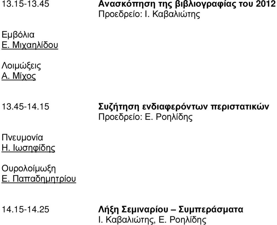 15 ενδιαφερόντων περιστατικών Προεδρείο: Ε. Ροηλίδης Πνευµονία Η.