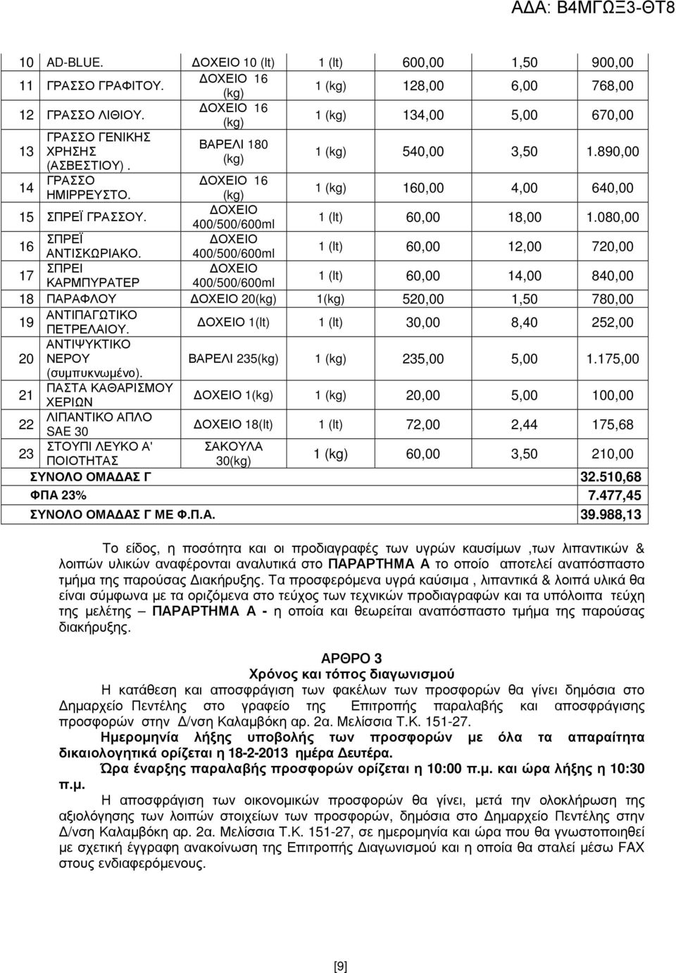 (kg) 1 (kg) 160,00 4,00 640,00 15 ΣΠΡΕΪ ΓΡΑΣΣΟΥ. ΟΧΕΙΟ 400/500/600ml 1 (lt) 60,00 18,00 1.080,00 ΣΠΡΕΪ ΟΧΕΙΟ 16 ΑΝΤΙΣΚΩΡΙΑΚΟ.