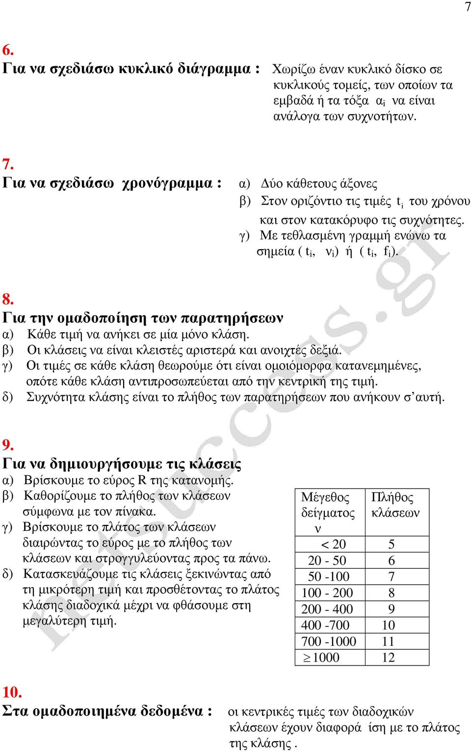 Για τη οµαδοποίηση τω παρατηρήσεω α) Κάθε τιµή α αήκει σε µία µόο κλάση. β) Οι κλάσεις α είαι κλειστές αριστερά και αοιχτές δεξιά.