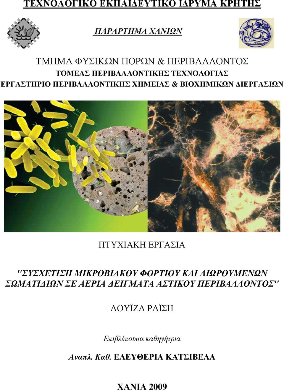 ΠΤΥΧΙΑΚΗ ΕΡΓΑΣΙΑ "ΣΥΣΧΕΤΙΣΗ ΜΙΚΡΟΒΙΑΚΟΥ ΦΟΡΤΙΟΥ ΚΑΙ ΑΙΩΡΟΥΜΕΝΩΝ ΣΩΜΑΤΙ ΙΩΝ ΣΕ ΑΕΡΙΑ ΕΙΓΜΑΤΑ