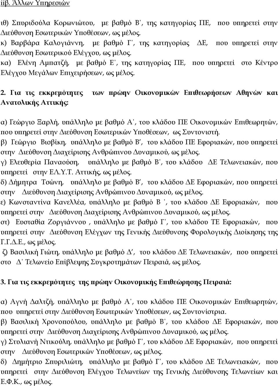 κα) Ελένη Αμπατζή, με βαθμό Ε, της κατηγορίας ΠΕ, που υπηρετεί στο Κέντρο Ελέγχου Μεγάλων Επιχειρήσεων, ως μέλος. 2.