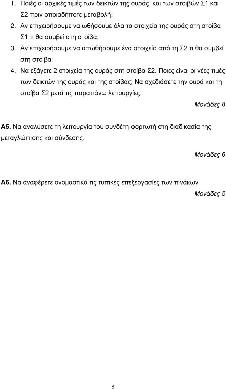 Αν επιχειρήσουμε να απωθήσουμε ένα στοιχείο από τη Σ2 τι θα συμβεί στη στοίβα; 4. Να εξάγετε 2 στοιχεία της ουράς στη στοίβα Σ2.