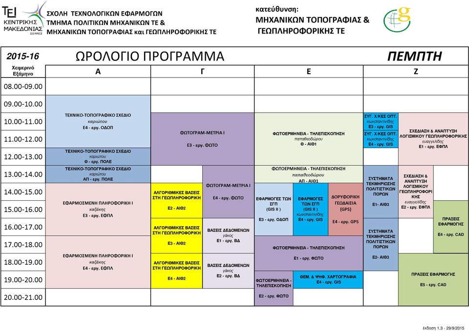 Χ/ΚΕΣ ΟΠΤ. ΣΥΣΤΗΜΑΤΑ ΤΕΚΜΗΡΙΩΣΗΣ ΠΟΛΙΤΙΣΤΙΚΩΝ ΠΟΡΩΝ Ε1- ΑΙΘ3 ΣΥΣΤΗΜΑΤΑ ΤΕΚΜΗΡΙΩΣΗΣ ΠΟΛΙΤΙΣΤΙΚΩΝ ΠΟΡΩΝ ΣΧΕ ΙΑΣΗ & ΛΟΓΙΣΜΙΚΟΥ ΓΕΩΠΛΗΡΟΦΟΡΙΚΗΣ Ε1 - εργ.