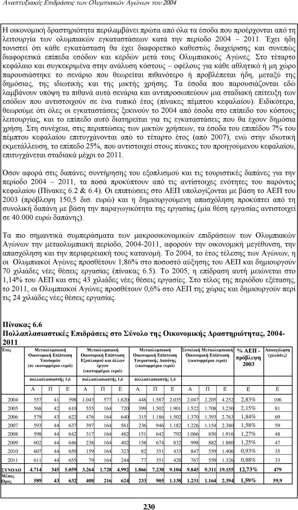 Στο τέταρτο κεφάλαιο και συγκεκριμένα στην ανάλυση κόστους οφέλους για κάθε αθλητικό ή μη χώρο παρουσιάστηκε το σενάριο που θεωρείται πιθανότερο ή προβλέπεται ήδη, μεταξύ της δημόσιας, της ιδιωτικής