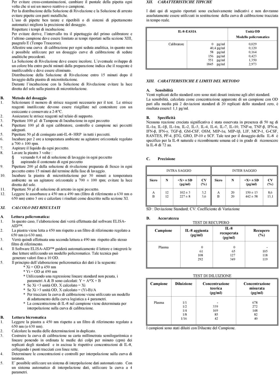 L uso di pipette ben tarate e ripetibili o di sistemi di pipettamento automatici migliora la precisione del dosaggio. Rispettare i tempi di incubazione.