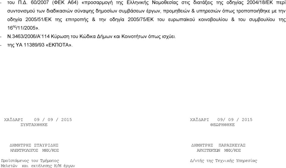 προμηθειών & υπηρεσιών όπως τροποποιήθηκε με την οδηγία 2005/51/ΕΚ της επιτροπής & την οδηγία 2005/75/ΕΚ του ευρωπαϊκού κοινοβουλίου & του συμβουλίου της 16 ης