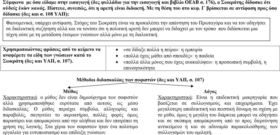 Στόχος του Σωκράτη είναι να προκαλέσει την απάντηση του Πρωταγόρα και να τον οδηγήσει σε διαλεκτική συζήτηση αλλά και να τονίσει ότι η πολιτική αρετή δεν μπορεί να διδαχτεί με τον τρόπο που