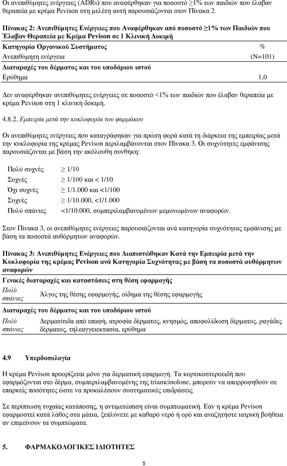 Διαταραχές του δέρματος και του υποδόριου ιστού Ερύθημα 1,0 Δεν αναφέρθηκαν ανεπιθύμητες ενέργειες σε ποσοστό <1% των παιδιών που έλαβαν θεραπεία με κρέμα Pevison στη 1 κλινική δοκιμή. 4.8.2.