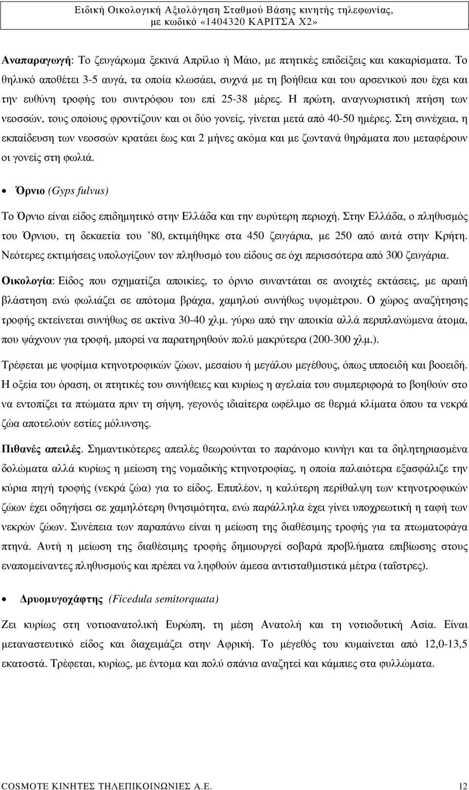 Η πρώτη, αναγνωριστική πτήση των νεοσσών, τους οποίους φροντίζουν και οι δύο γονείς, γίνεται µετά από 40-50 ηµέρες.