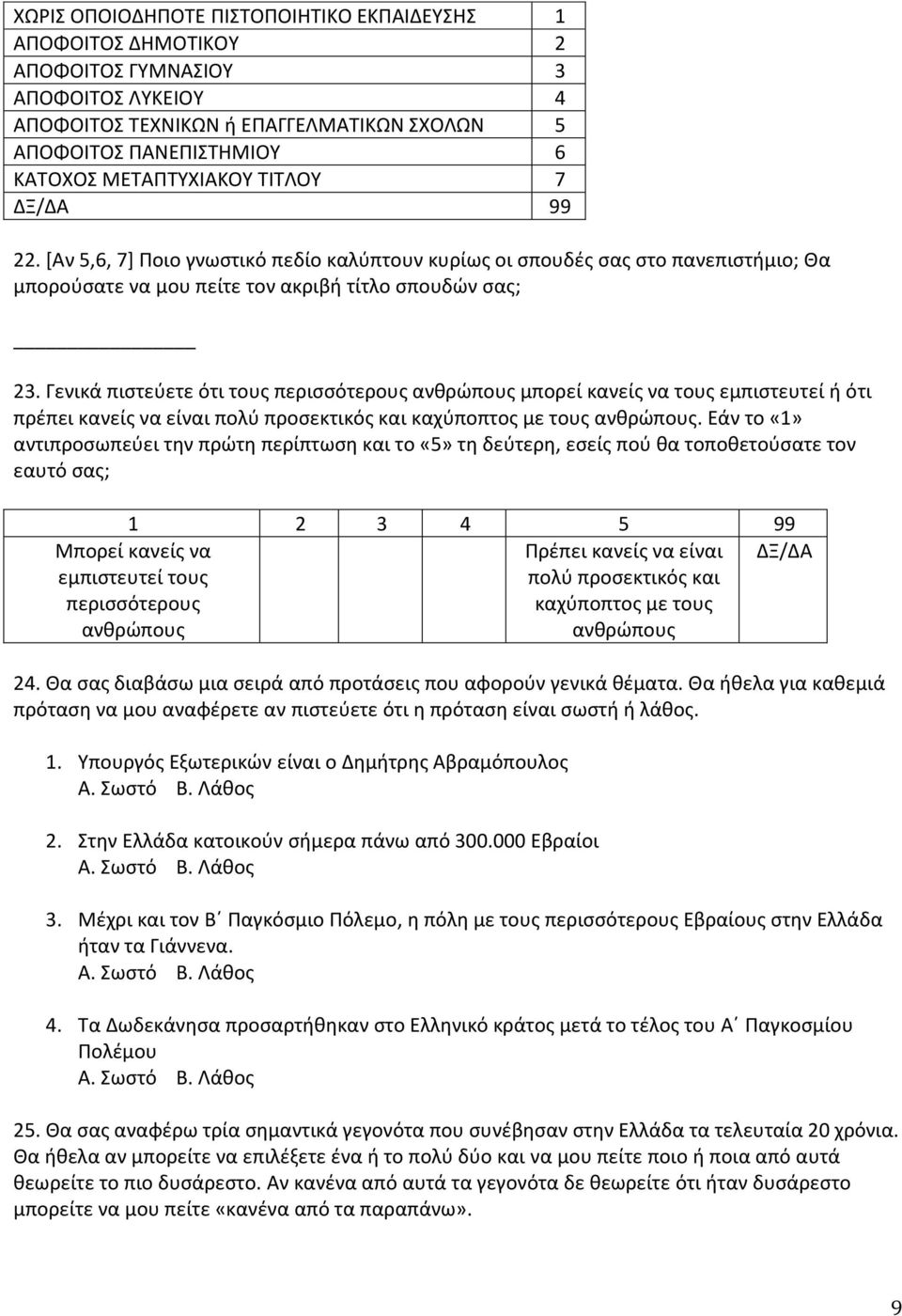 Γενικά πιστεύετε ότι τους περισσότερους ανθρώπους μπορεί κανείς να τους εμπιστευτεί ή ότι πρέπει κανείς να είναι πολύ προσεκτικός και καχύποπτος με τους ανθρώπους.