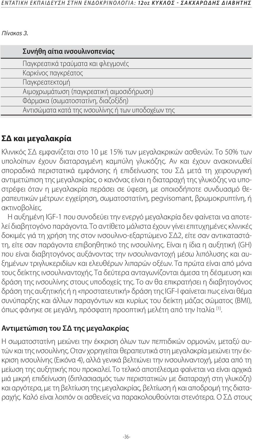 ινσουλίνης ή των υποδοχέων της ΣΔ και μεγαλακρία Κλινικός ΣΔ εμφανίζεται στο 10 με 15% των μεγαλακρικών ασθενών. Το 50% των υπολοίπων έχουν διαταραγμένη καμπύλη γλυκόζης.