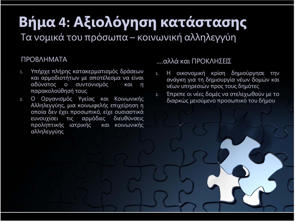 Ο Οργανισμός Υγείας και Κοινωνικής Αλληλεγγύης, μια κοινωφελής επιχείρηση η οποία δεν έχει προσωπικό, είχε ουσιαστικά ευνουχίσει τις αρμόδιες διευθύνσεις