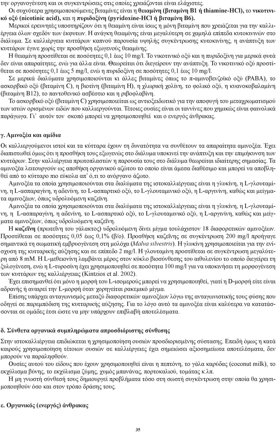 Μερικοί ερευνητές υποστηρίζουν ότι η θειαμίνη είναι ίσως η μόνη βιταμίνη που χρειάζεται για την καλλιέργεια όλων σχεδόν των έκφυτων.