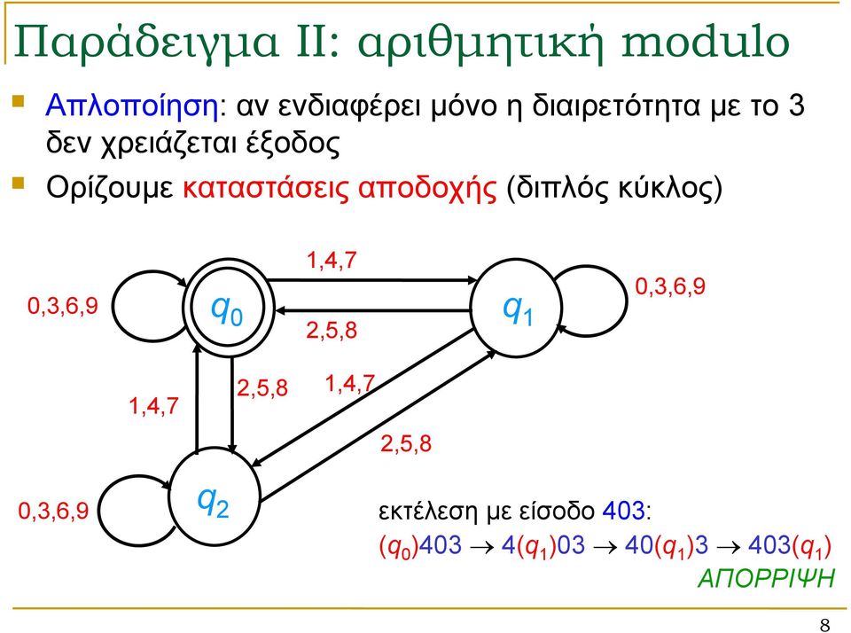 (διπλός κύκλος) 0,3,6,9 1,4,7 q 0 q 1 2,5,8 0,3,6,9 1,4,7 2,5,8 1,4,7 2,5,8