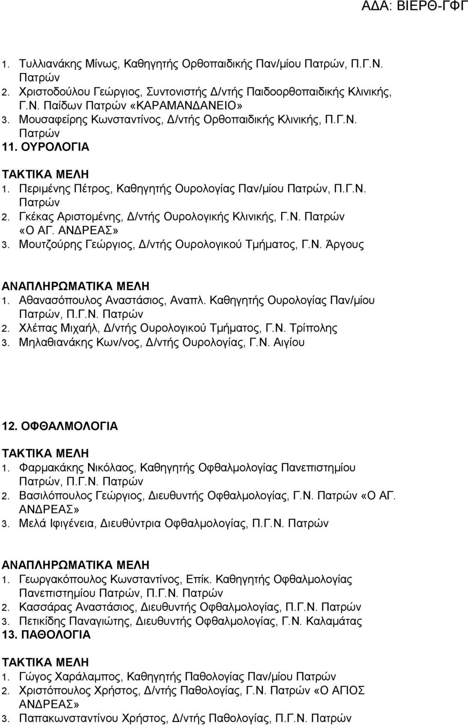 3. Μουτζούρης Γεώργιος, Δ/ντής Ουρολογικού Τμήματος, Γ.Ν. Άργους 1. Αθανασόπουλος Αναστάσιος, Αναπλ. Καθηγητής Ουρολογίας Παν/μίου 2. Χλέπας Μιχαήλ, Δ/ντής Ουρολογικού Τμήματος, Γ.Ν. Τρίπολης 3.