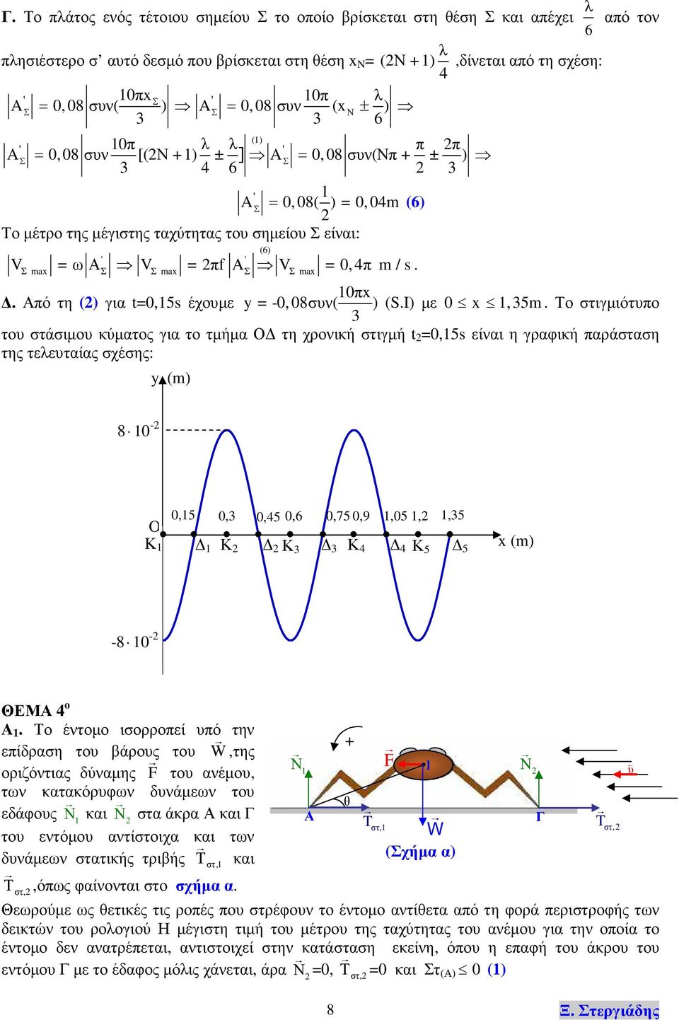 πf V = 0, 4π m / s. 0πx. πό τη () για t=0,5s έχοµε y = -0, 08σν( ) (S.I) µε 0 x,5m.