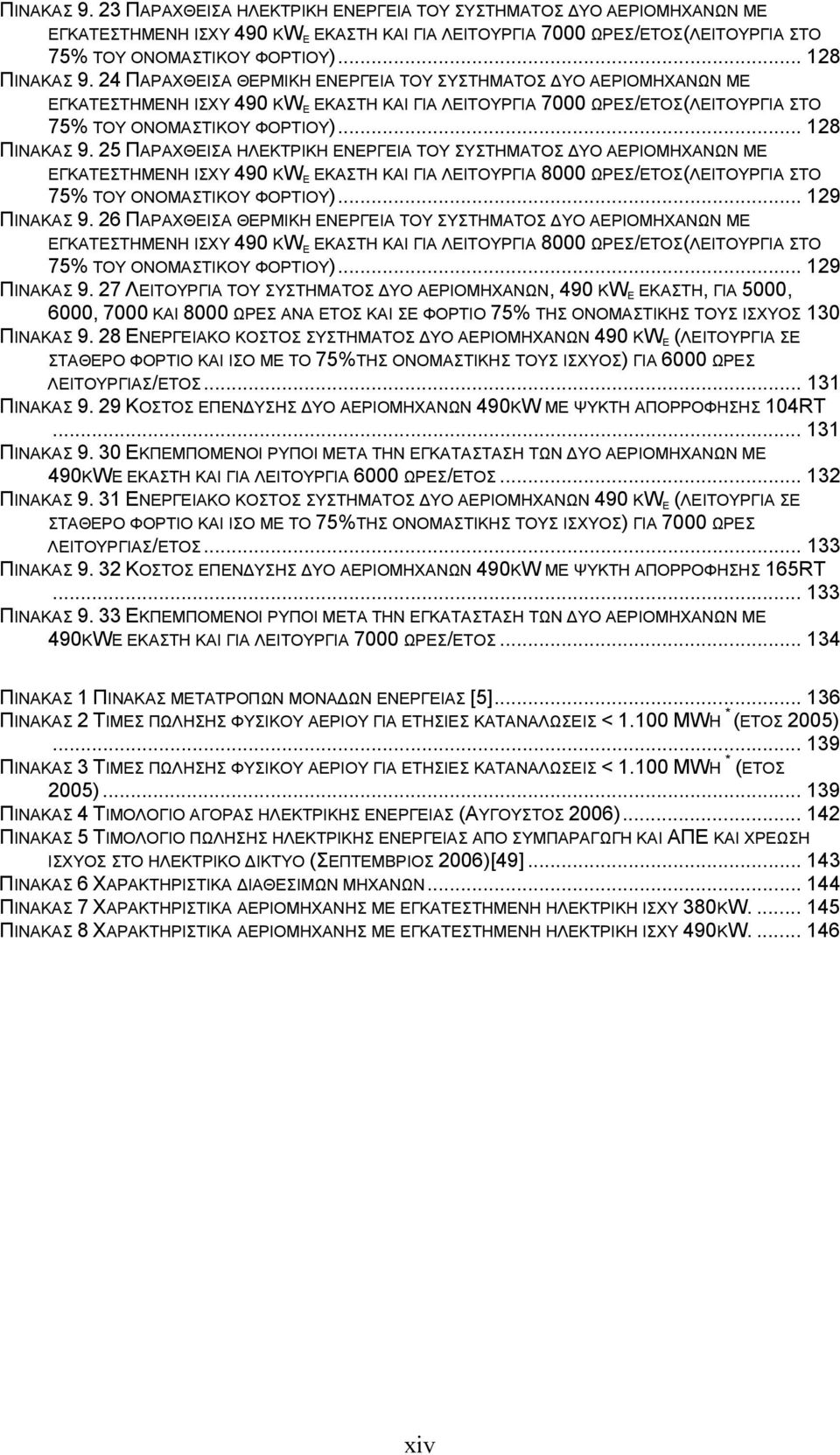 .. 128 ΠΙΝΑΚΑΣ 9. 25 ΠΑΡΑΧΘΕΙΣΑ ΗΛΕΚΤΡΙΚΗ ΕΝΕΡΓΕΙΑ ΤΟΥ ΣΥΣΤΗΜΑΤΟΣ ΥΟ ΑΕΡΙΟΜΗΧΑΝΩΝ ΜΕ ΕΓΚΑΤΕΣΤΗΜΕΝΗ ΙΣΧΥ 490 KW E ΕΚΑΣΤΗ ΚΑΙ ΓΙΑ ΛΕΙΤΟΥΡΓΙΑ 8000 ΩΡΕΣ/ΕΤΟΣ(ΛΕΙΤΟΥΡΓΙΑ ΣΤΟ 75% ΤΟΥ ΟΝΟΜΑΣΤΙΚΟΥ ΦΟΡΤΙΟΥ).