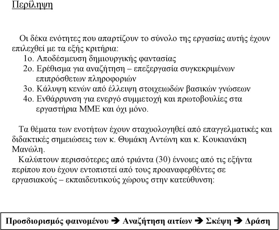 Ενθάρρυνση για ενεργό συμμετοχή και πρωτοβουλίες στα εργαστήρια ΜΜΕ και όχι μόνο. Τα θέματα των ενοτήτων έχουν σταχυολογηθεί από επαγγελματικές και διδακτικές σημειώσεις των κ.