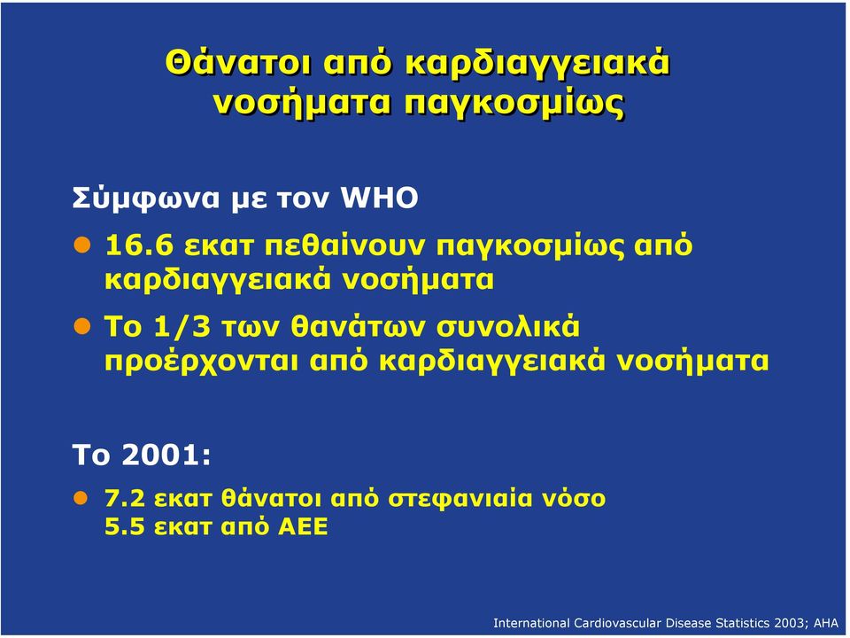 συνολικά προέρχονται από καρδιαγγειακά νοσήµατα Το 2001: 7.