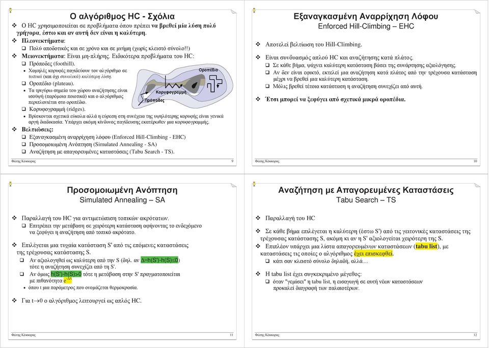 Χαμηλές κορυφές παγιδεύουν τον αλγόριθμο σε τοπικά (και όχι συνολικά) καλύτερη λύση. Οροπέδιο (plateau).