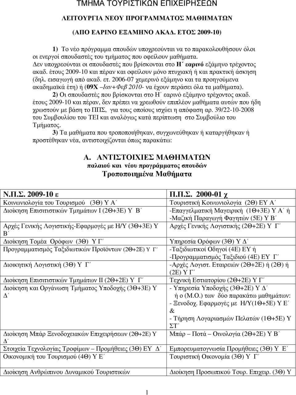 εν υποχρεούνται οι σπουδαστές που βρίσκονται στο Η εαρινό εξάµηνο τρέχοντος ακαδ. έτους 2009-10 και πέραν και οφείλουν µόνο πτυχιακή ή και πρακτική άσκηση (δηλ. εισαγωγή από ακαδ. ετ.