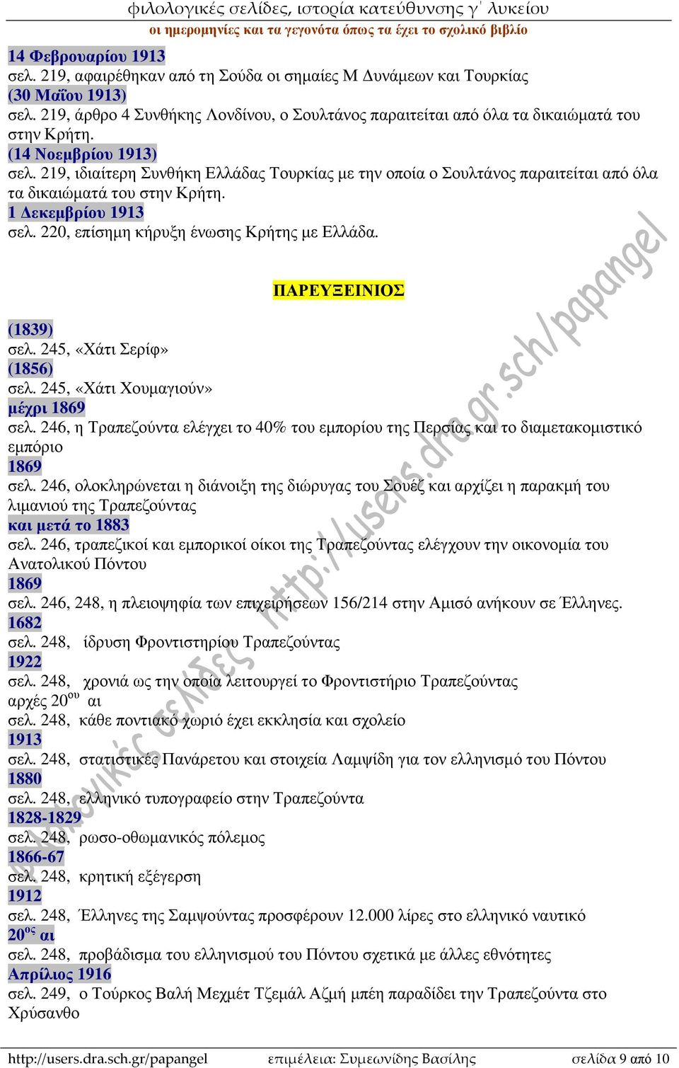 219, ιδιαίτερη Συνθήκη Ελλάδας Τουρκίας µε την οποία ο Σουλτάνος παραιτείται από όλα τα δικαιώµατά του στην Κρήτη. 1 εκεµβρίου 1913 σελ. 220, επίσηµη κήρυξη ένωσης Κρήτης µε Ελλάδα.