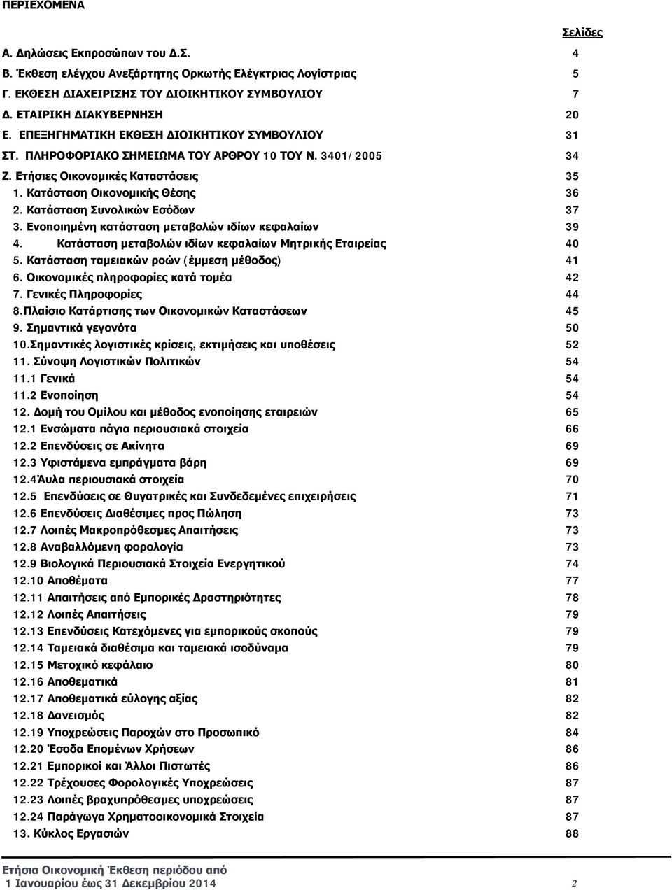 Κατάσταση Συνολικών Εσόδων 37 3. Ενοποιημένη κατάσταση μεταβολών ιδίων κεφαλαίων 39 4. Κατάσταση μεταβολών ιδίων κεφαλαίων Μητρικής Εταιρείας 40 5. Κατάσταση ταμειακών ροών (έμμεση μέθοδος) 41 6.