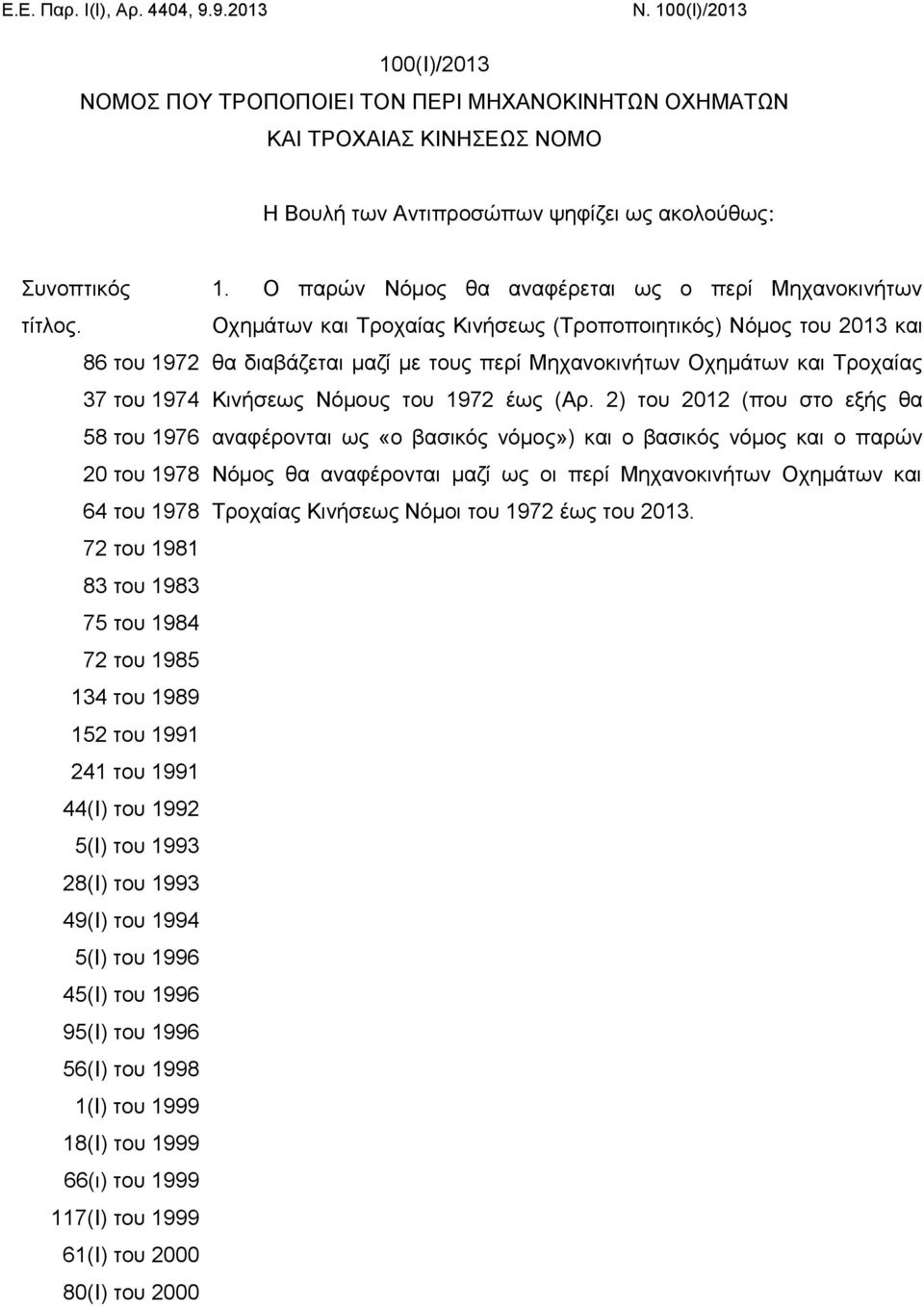 86 του 1972 37 του 1974 58 του 1976 20 του 1978 64 του 1978 72 του 1981 83 του 1983 75 του 1984 72 του 1985 134 του 1989 152 του 1991 241 του 1991 44(Ι) του 1992 5(Ι) του 1993 28(Ι) του 1993 49(Ι)