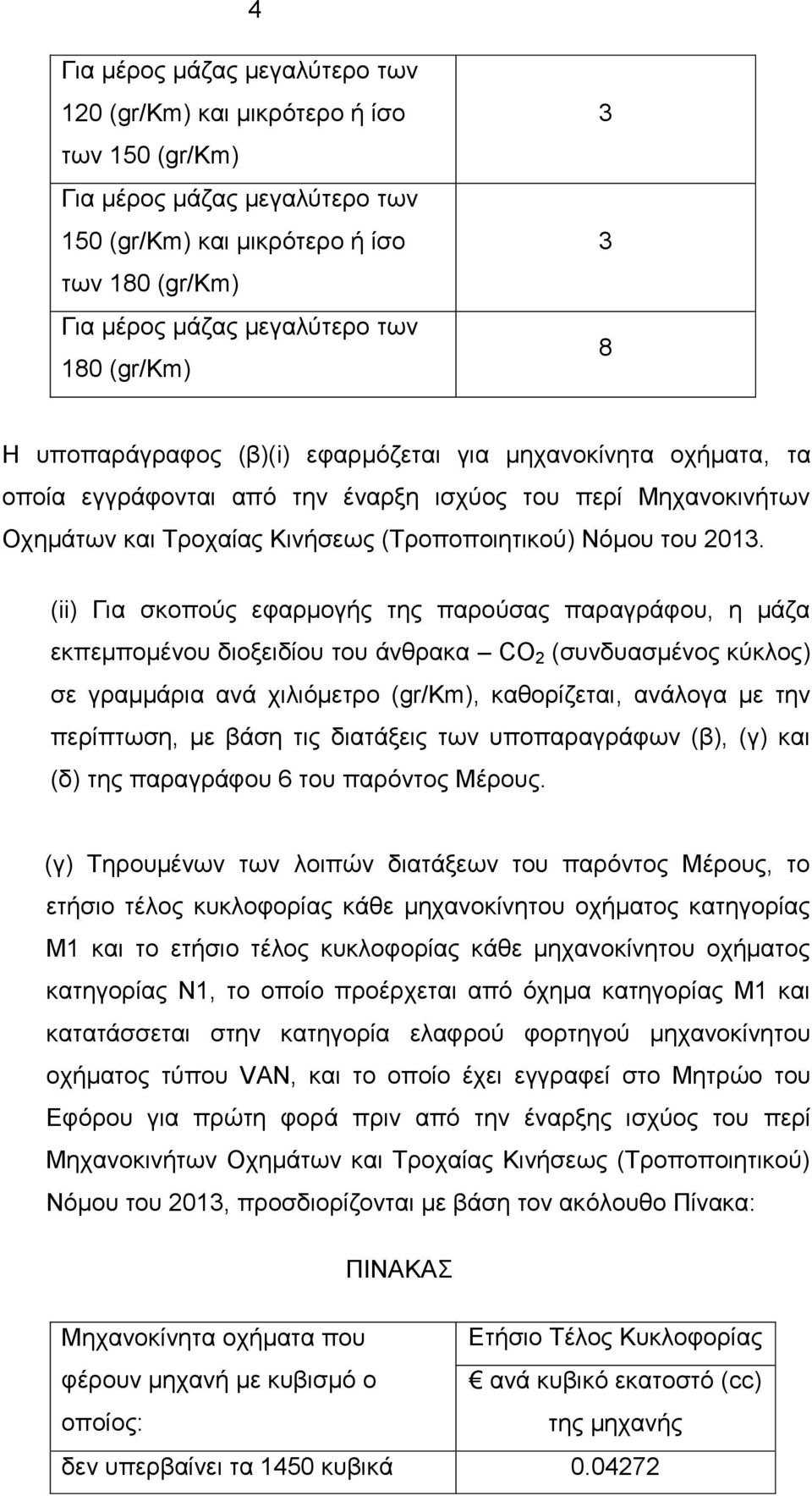 2013. (ii) Για σκοπούς εφαρμογής της παρούσας παραγράφου, η μάζα εκπεμπομένου διοξειδίου του άνθρακα CO 2 (συνδυασμένος κύκλος) σε γραμμάρια ανά χιλιόμετρο (gr/km), καθορίζεται, ανάλογα με την