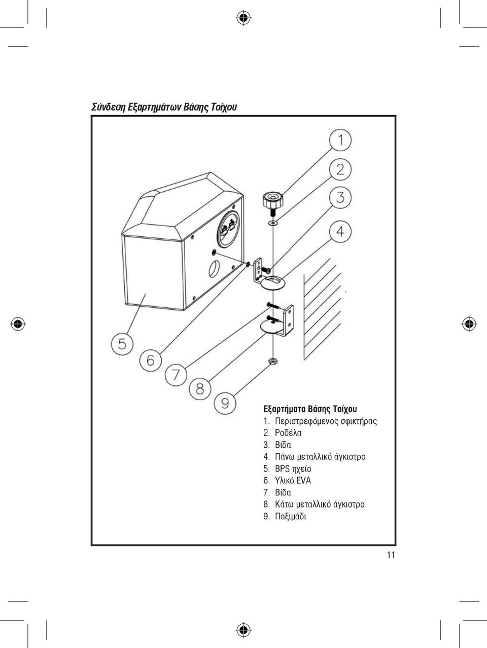 Βίδα 4. Πάνω μεταλλικό άγκιστρο 5. BPS ηχείο 6.