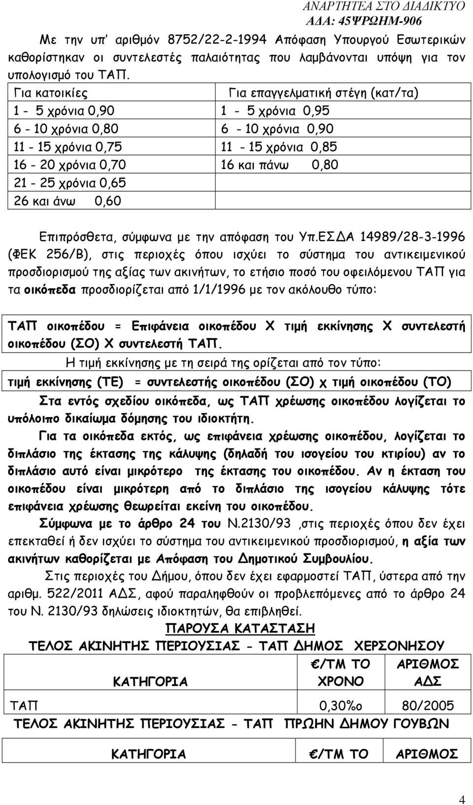 0,65 26 και άνω 0,60 Επιπρόσθετα, σύµφωνα µε την απόφαση του Υπ.