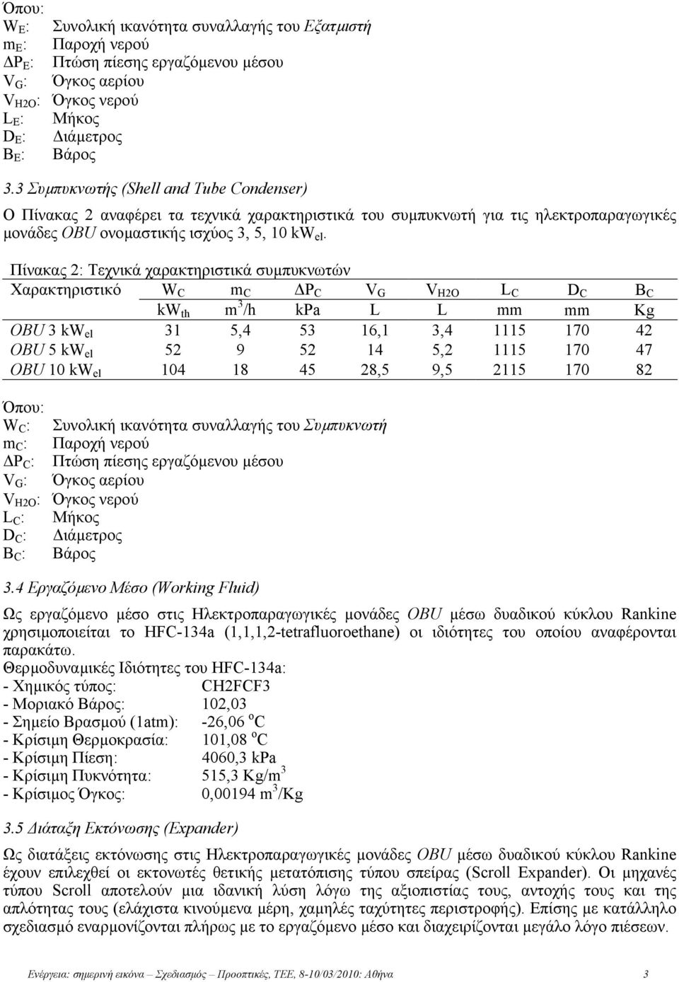 Πίνακας 2: Τεχνικά χαρακτηριστικά συµπυκνωτών Χαρακτηριστικό W C m C P C V G V H2O L C D C B C kw th m /h kpa L L mm mm Kg OBU kw el 1 5,4 5 16,1,4 1115 170 42 OBU 5 kw el 52 9 52 14 5,2 1115 170 47