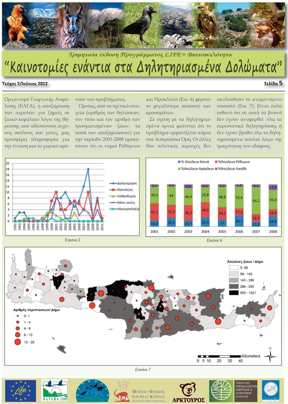 Ομοίως, από τα σχετικά στοιχεία (αριθμός των δηλώσεων, τον τύπο και τον αριθμό των τραυματισμένων ζώων, τα ποσά των αποζημιώσεων) για την περίοδο 2001-2008 προκύπτουν ότι οι νομοί Ρεθύμνου και