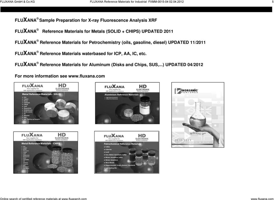 2012 5 Other Products FLUXANA Sample Preparation for X-ray Fluorescence Analysis XRF FLUXANA Reference Materials for Metals