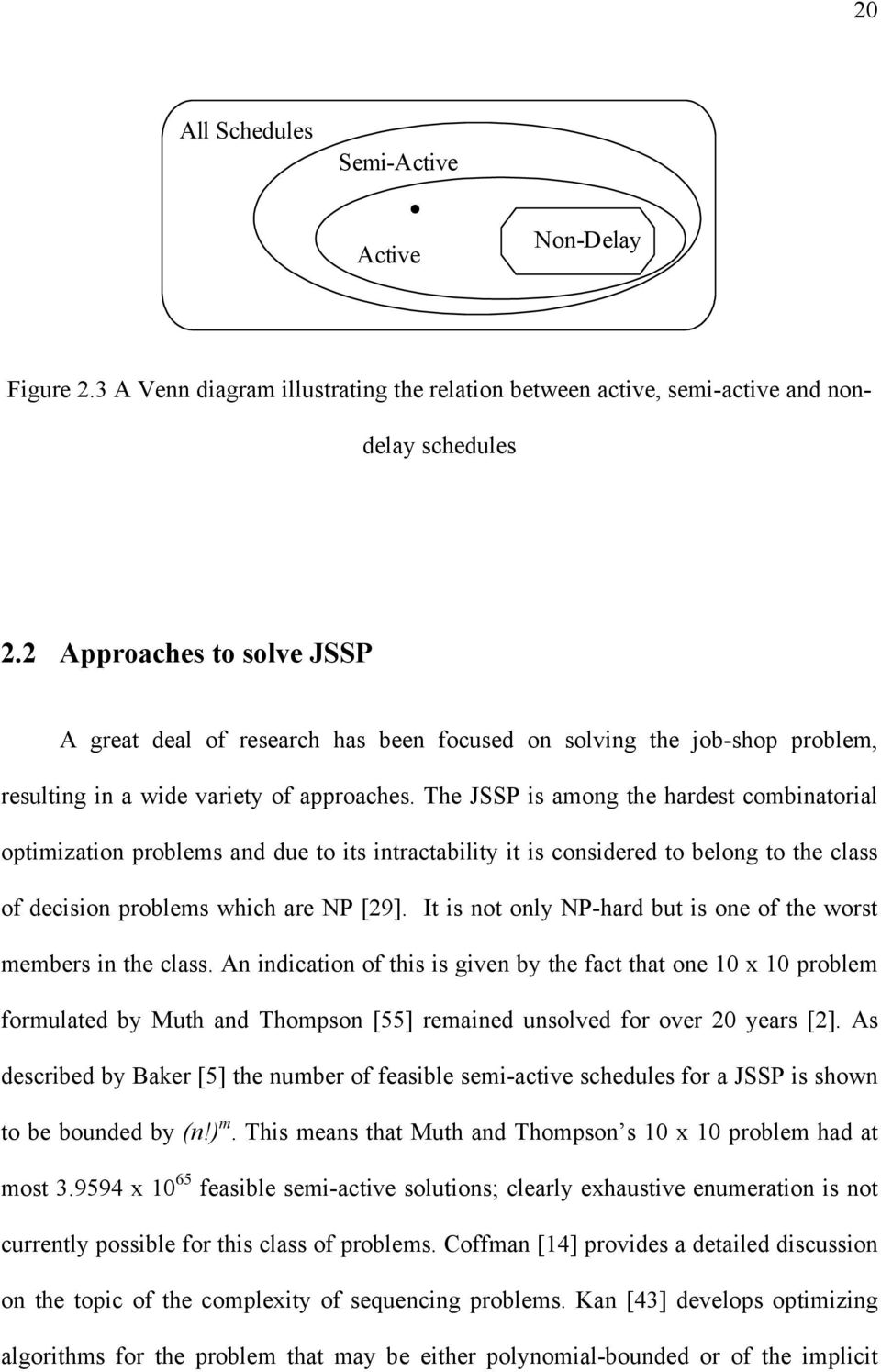 The JSSP is among the hardest combinatorial optimization problems and due to its intractability it is considered to belong to the class of decision problems which are NP [29].