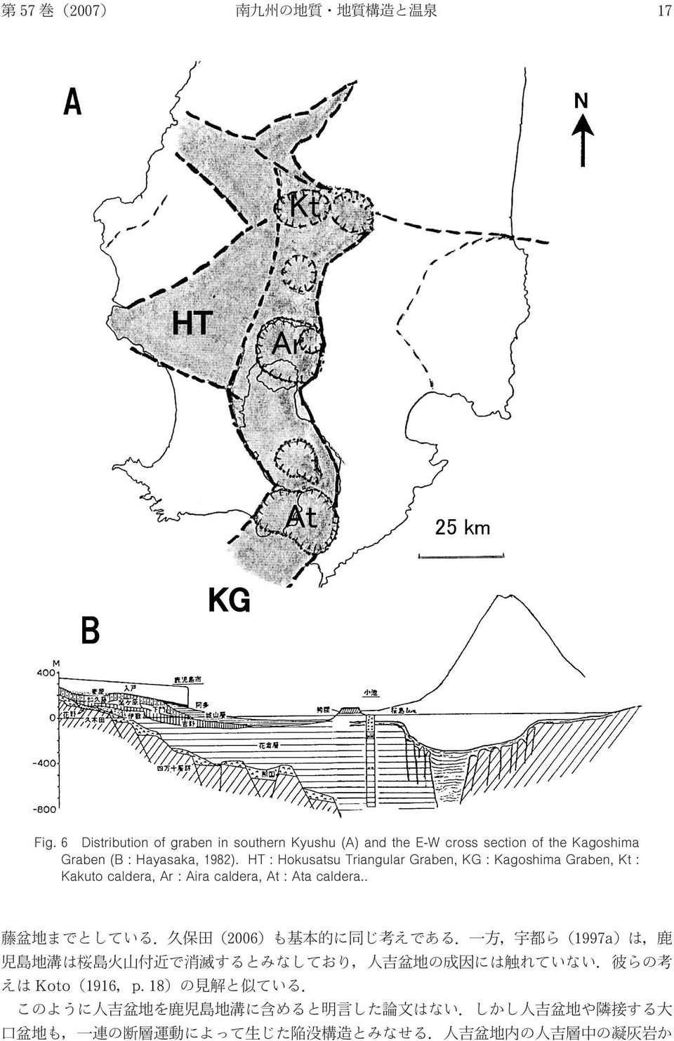 section of the Kagoshima Graben (B : Hayasaka, +32,).