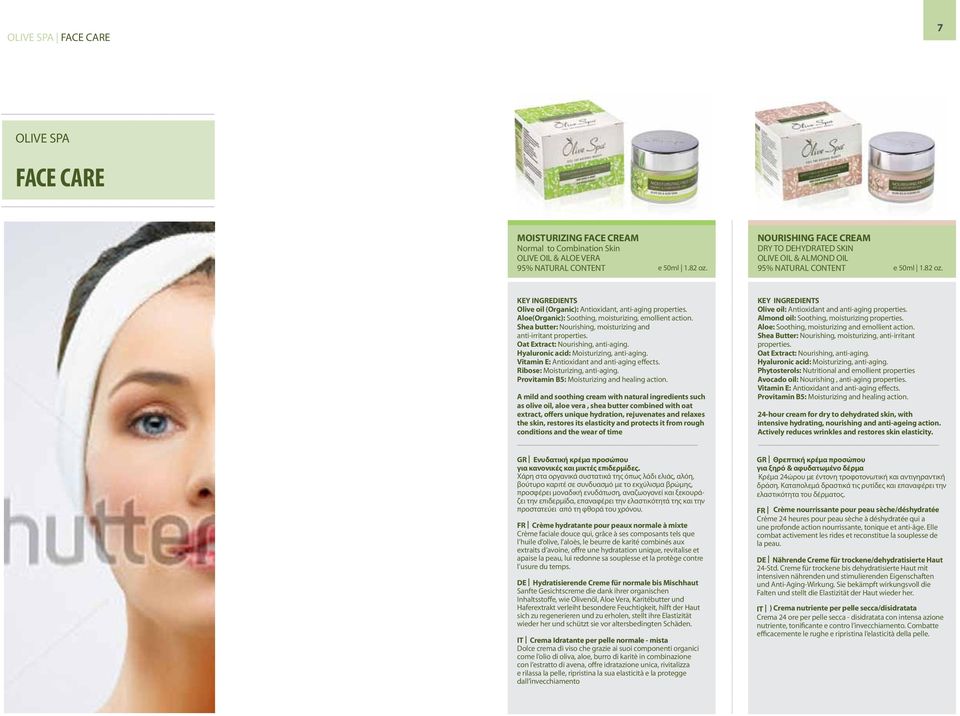 Shea butter: Νourishing, moisturizing and anti-irritant properties. Oat Extract: Nourishing, anti-aging. Hyaluronic acid: Moisturizing, anti-aging. Ribose: Moisturizing, anti-aging.