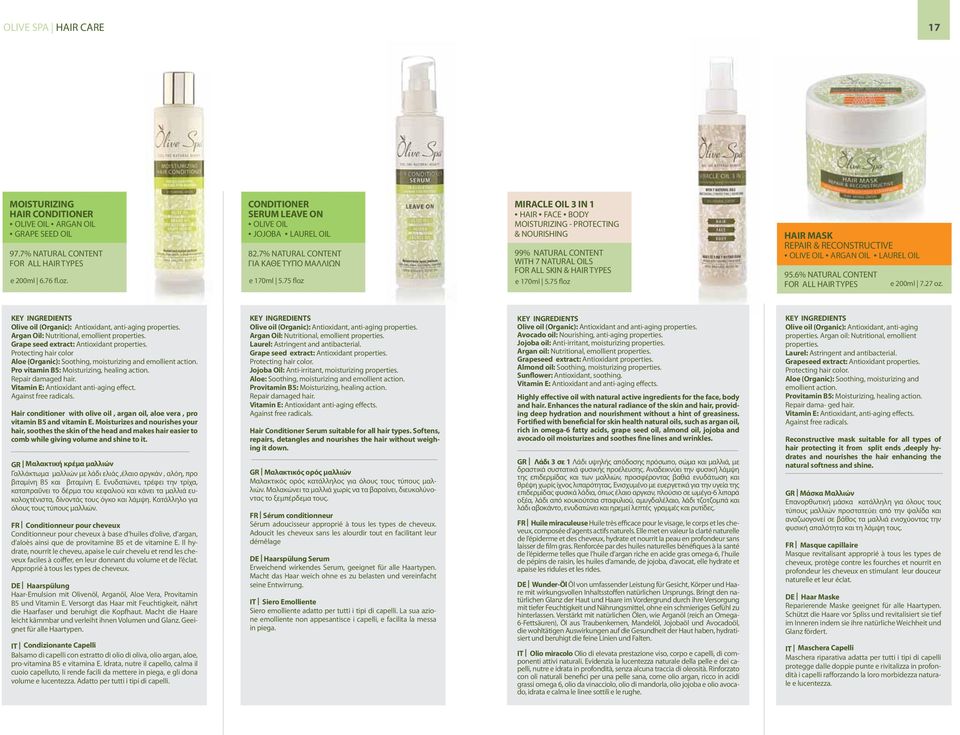 75 floz HAIR MASK REPAIR & RECONSTRUCTIVE ARGAN OIL LAUREL OIL 95.6% NATURAL CONTENT FOR ALL HAIR TYPES Argan Oil: Nutritional, emollient properties. Grape seed extract: Antioxidant properties.