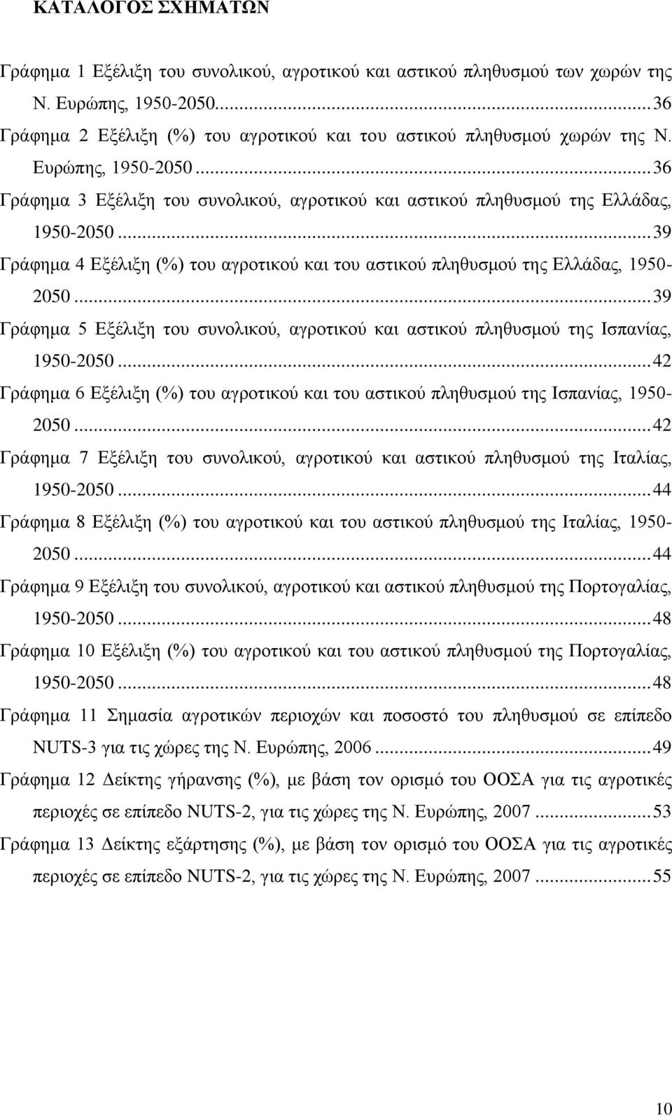 .. 39 Γξάθεκα 4 Δμέιημε (%) ηνπ αγξνηηθνχ θαη ηνπ αζηηθνχ πιεζπζκνχ ηεο Διιάδαο, 1950-2050... 39 Γξάθεκα 5 Δμέιημε ηνπ ζπλνιηθνχ, αγξνηηθνχ θαη αζηηθνχ πιεζπζκνχ ηεο Ηζπαλίαο, 1950-2050.